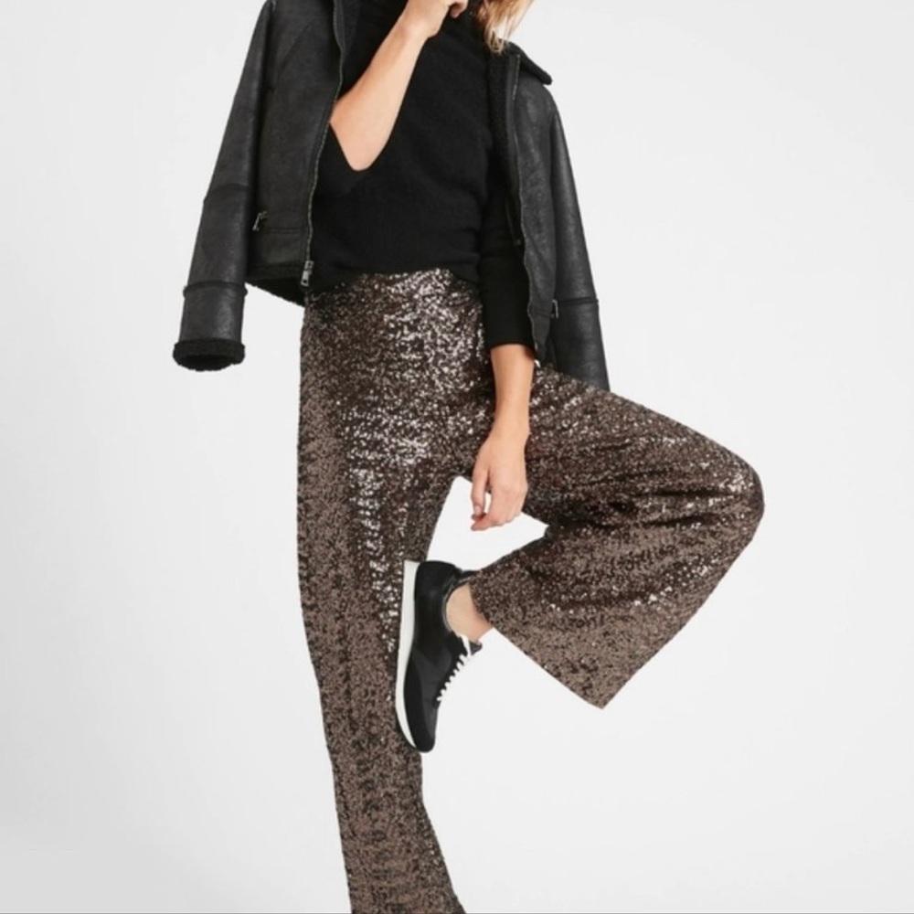 Banana Republic Gold Sequin Wide Leg Pant Size Medium NWT